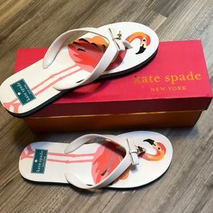 KATE SPADE White flamingo flip flops